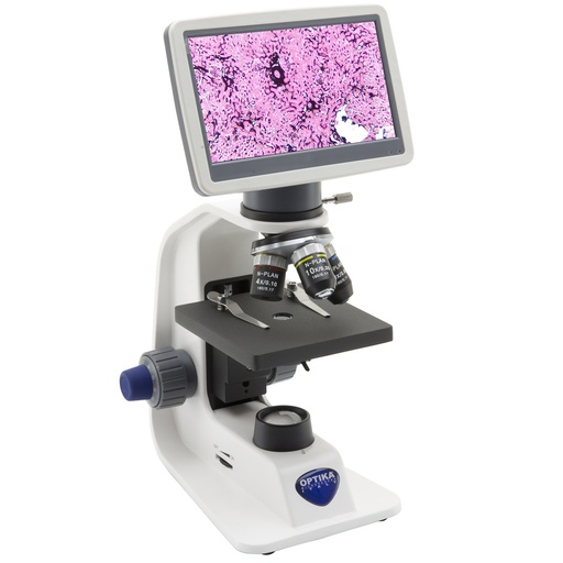 [B-151R-PLV] B-150 Monocular brightfield microscope, 400x, PLAN, rechargeable batteries, with 7" monitor bundle